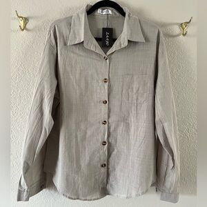 NWT Long Sleeve Summer Weight Cotton Button Up Shirt Women’s L Muted Army Green